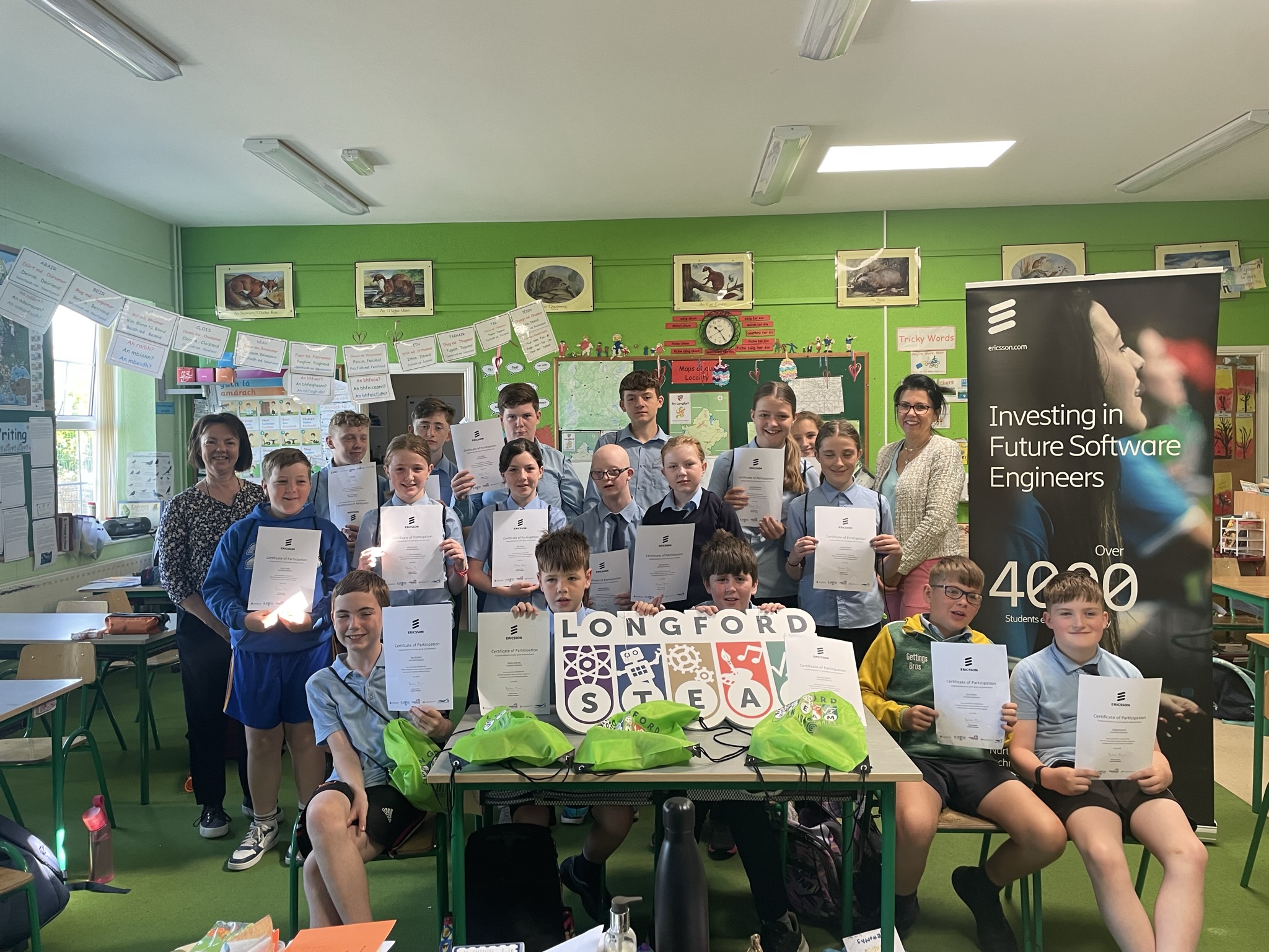 Longford pupils celebrate their certificates after completion of Ericsson Pilot (2)