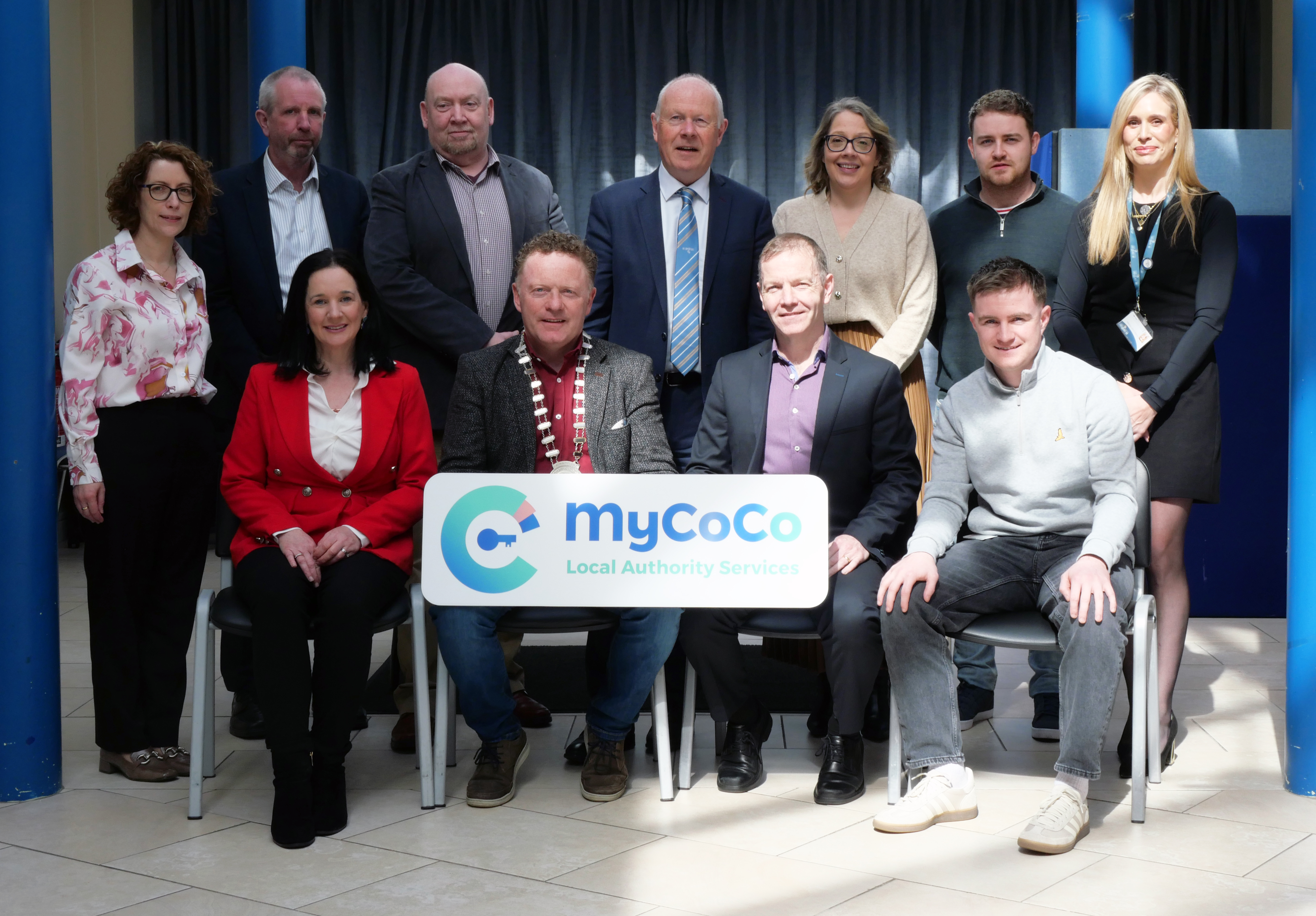P1000437 Staff and management of Longford County Council pictured with Cathaoirleach of Longford County Council, Cllr Garry Murtagh at the launch of MyCoCo, a new secure online payments platform that allows Local Authority housing tenants to pay rent online, providing a faster and more convenient way to access payment services.